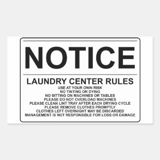 'Notice Laundry Rules' Laundromat Overlay Zwart Rechthoekige Sticker