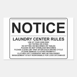 'Notice Laundry Rules' Laundromat Overlay Zwart Rechthoekige Sticker