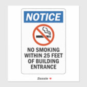 Notice No Smoking Within 25 Feet of Building  Sticker (Vel)