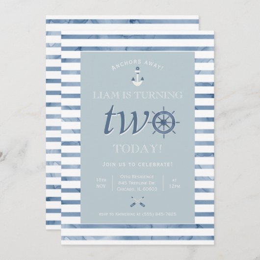 Notische uitnodiging tot tweede verjaardag (Voorkant / Achterkant)