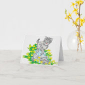 Notitie Blanco Wenskaart /Kitten Kaart (Gele Bloem)