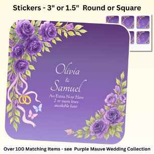 Notitie + Bruid Bruidegom Namen Paarse Mauve Bloem Vierkante Sticker