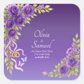 Notitie + Bruid Bruidegom Namen Paarse Mauve Bloem Vierkante Sticker (Voorkant)