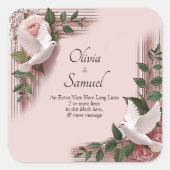 Notitie, bruid bruidegom namen roze rozen & duiven vierkante sticker (Voorkant)