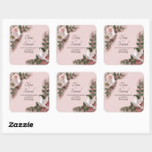 Notitie, bruid bruidegom namen roze rozen & duiven vierkante sticker (Vel)