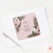 Notitie, bruid bruidegom namen roze rozen & duiven vierkante sticker (Envelop)