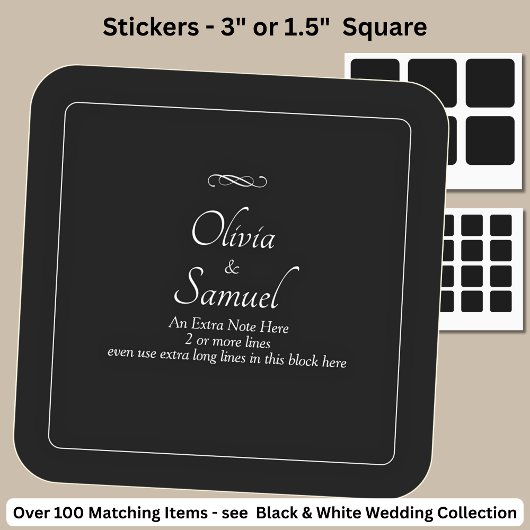 Notitie + Bruid Bruidegom Namen Zwart Wit Oneindig Vierkante Sticker
