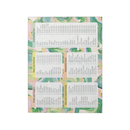 Notitieblok aangepaste lijst van kruidenierswaren, (Linkerzijde)