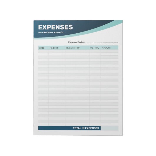 Notitieblok bedrijfsformulier onkostenregistratie (Linkerzijde)