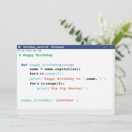 Notitieblok Computer Programmer Coder Format Birth Kaart (Staand voorkant)