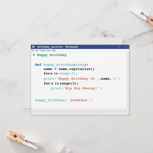 Notitieblok Computer Programmer Coder Format Birth Kaart (Voorkant / Achterkant in situ)