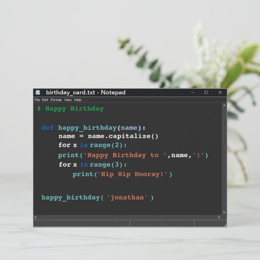 Notitieblok Computer Programmer Donkere Modus Birt Kaart (Staand voorkant)
