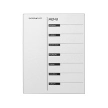 Notitieblok Dagelijks menu en lijst van winkels