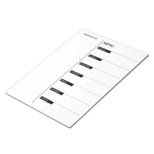 Notitieblok Dagelijks menu en lijst van winkels (Schuin)