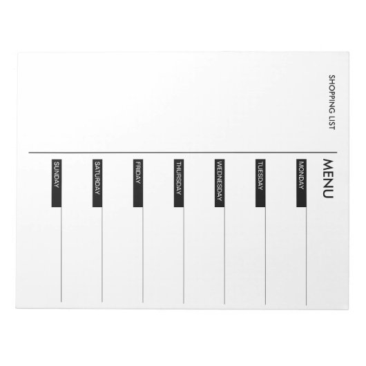 Notitieblok Dagelijks menu en lijst van winkels (Voorkant)