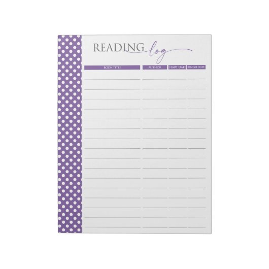 Notitieblok Lavender Reading Log Pages (Linkerzijde)