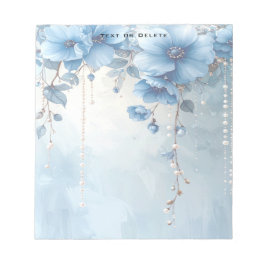 Notitieblok met blauwe bloemen en parels