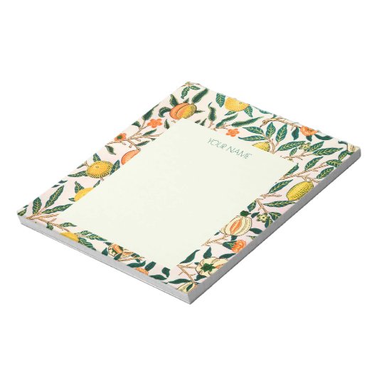 NOTITIEBLOK MET WILLIAM MORRIS GEEL POMEGRANATEN (Linkerzijde)