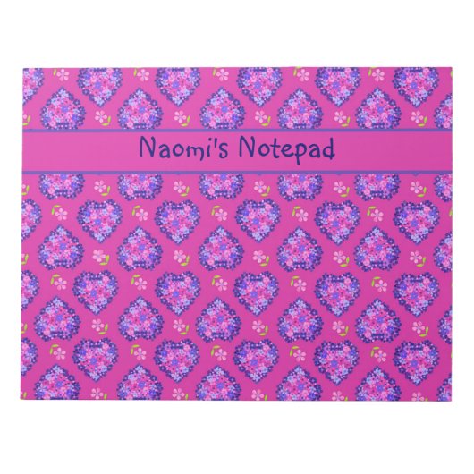 Notitieblok of Jotter, Harten en Bloemen op Magent (Voorkant)