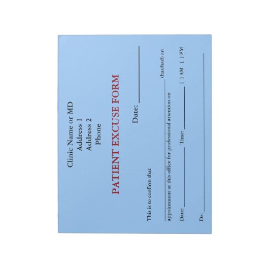 Notitieblok Patiënt-excuus (blauw) (Linkerzijde)