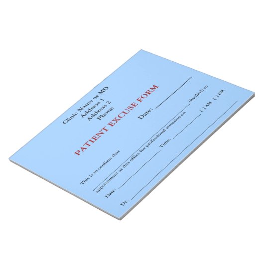 Notitieblok Patiënt-excuus (blauw) (Schuin)
