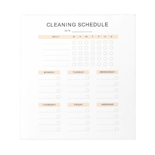 Notitieblok schoonmaakschema (Voorkant)