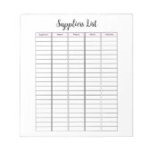 Notitieblok van de leverancierslijst voor kleine b (Voorkant)