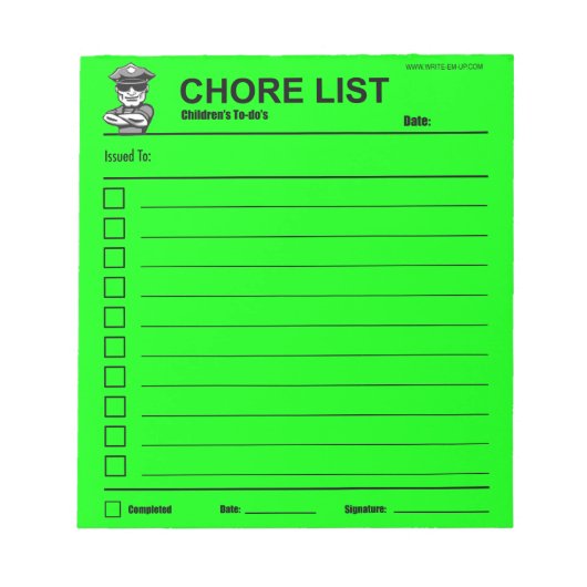 Notitieblok van de lijst van kinderkamers (Voorkant)