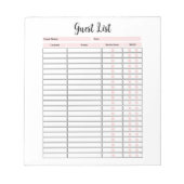 Notitieblok van gastenlijst voor eventplanning (Voorkant)