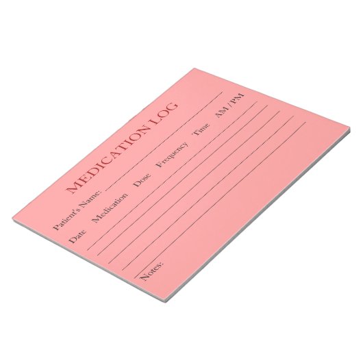 Notitieblok van het medicatielog (roze) (Schuin)
