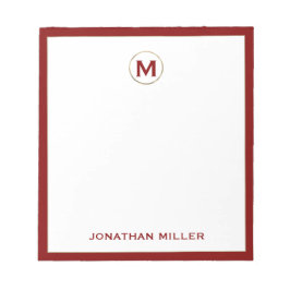 Notitieblok van het rode goudmonogram in penseelgl