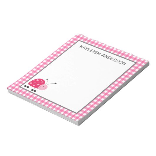 Notitieblok van Ladybug en Pink Gingham (Linkerzijde)