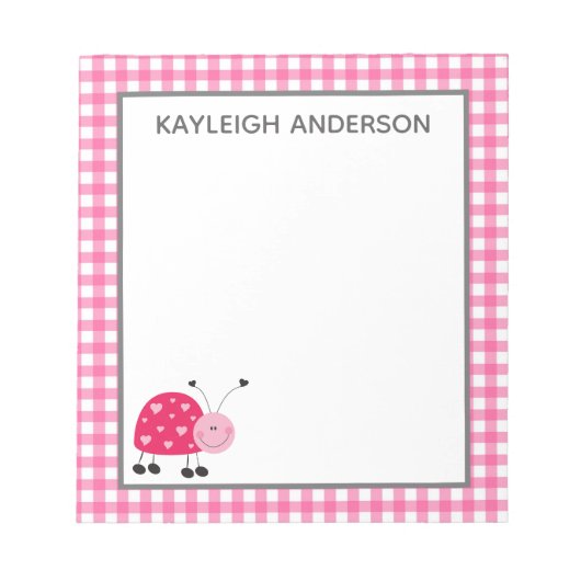 Notitieblok van Ladybug en Pink Gingham (Voorkant)
