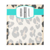 Notitieblok van luipaard en Blauwgroen monogram (Voorkant)