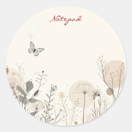 Notitieblok versierd met wilde plantillustraties ronde sticker