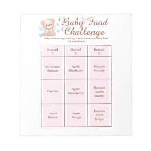 Notitieblok voor baby shower voedsel uitdaging spe