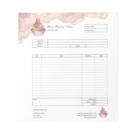 Notitieblok voor bestelformulier factuur bakkerij (Voorkant)