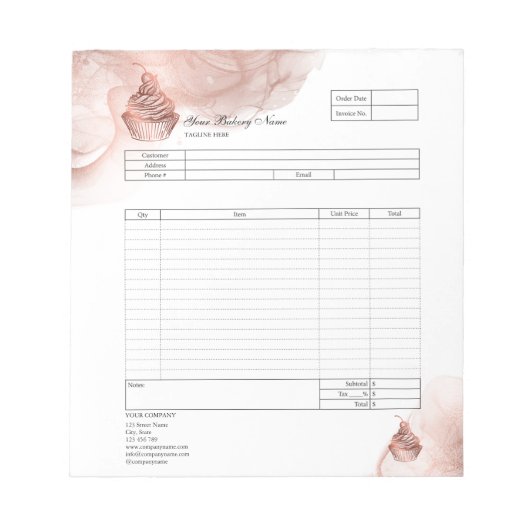 Notitieblok voor bestelformulier factuur bakkerij  (Voorkant)