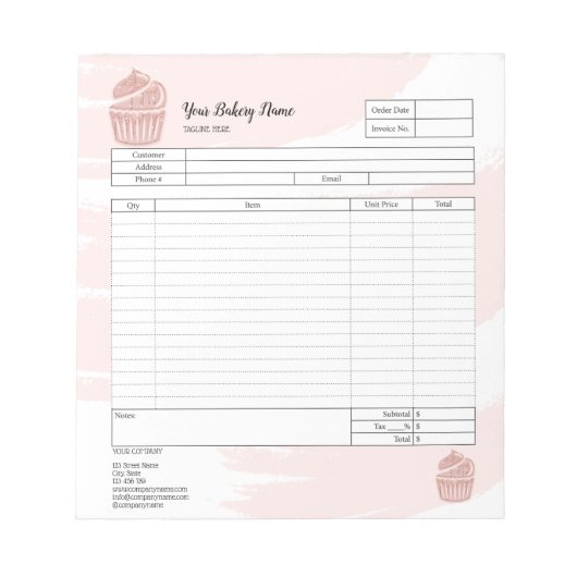 Notitieblok voor bestelformulier factuur cupcake b (Voorkant)