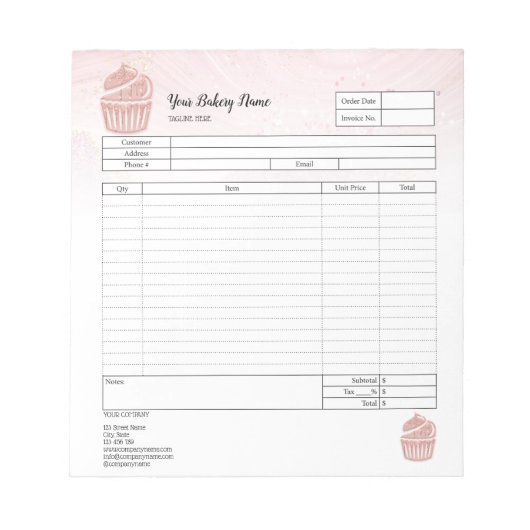 Notitieblok voor bestelformulier factuur cupcake b (Voorkant)