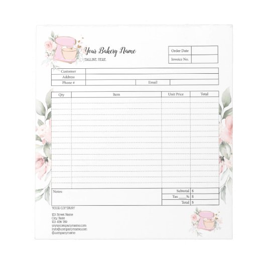 Notitieblok voor factuur bestelformulier cupcake b (Voorkant)