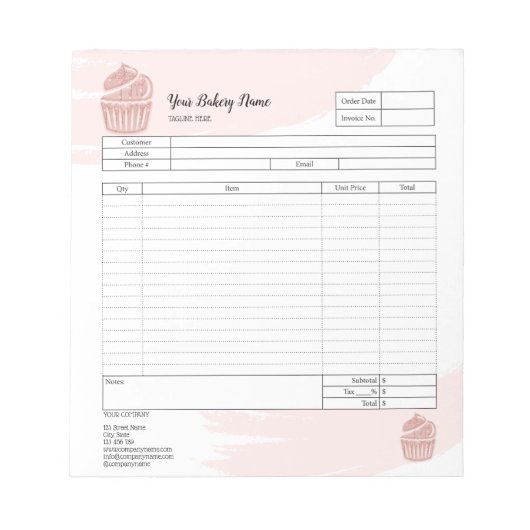 Notitieblok voor factuur bestelformulier cupcake b (Voorkant)