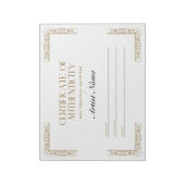 Notitieblok voor persoonlijk echtheidscertificaat (Linkerzijde)