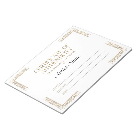 Notitieblok voor persoonlijk echtheidscertificaat (Schuin)