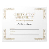 Notitieblok voor persoonlijk echtheidscertificaat (Voorkant)