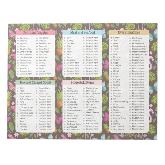  Notitieblokken op de lijst van kruidenierswaren,  (Voorkant)