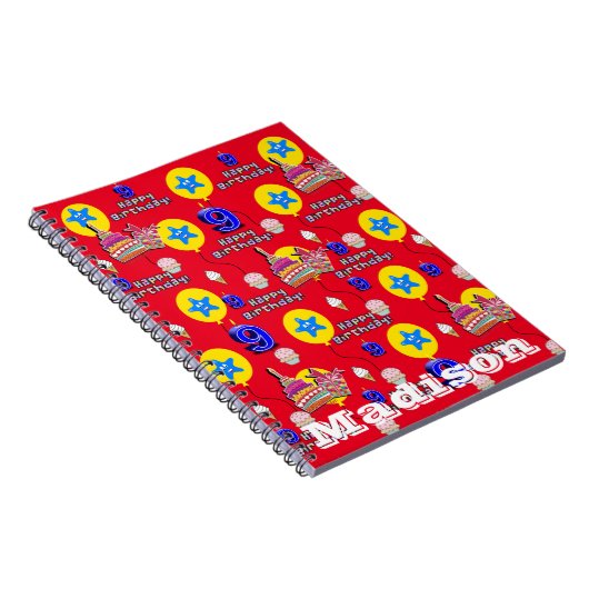 Notitieboek, #9 Happy 9th Birthday Notities rood Notitieboek (Rechterzijde)