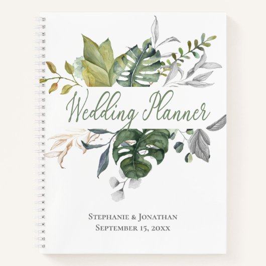 Notitieboek blauwe en groene Floral Wedding Planne (Voorkant)