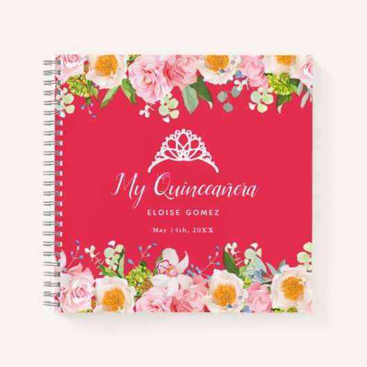 Notitieboek Bright Red Floral Quinceanera Guestboo (Voorkant)