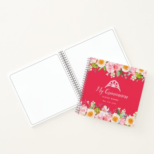 Notitieboek Bright Red Floral Quinceanera Guestboo